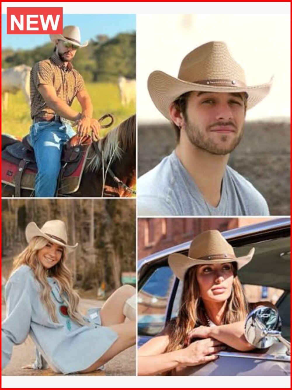 Cowboy Sun Hat with Wind Lanyard - Adjustable Lightweight Paper Blend - Picture 7 of 7
